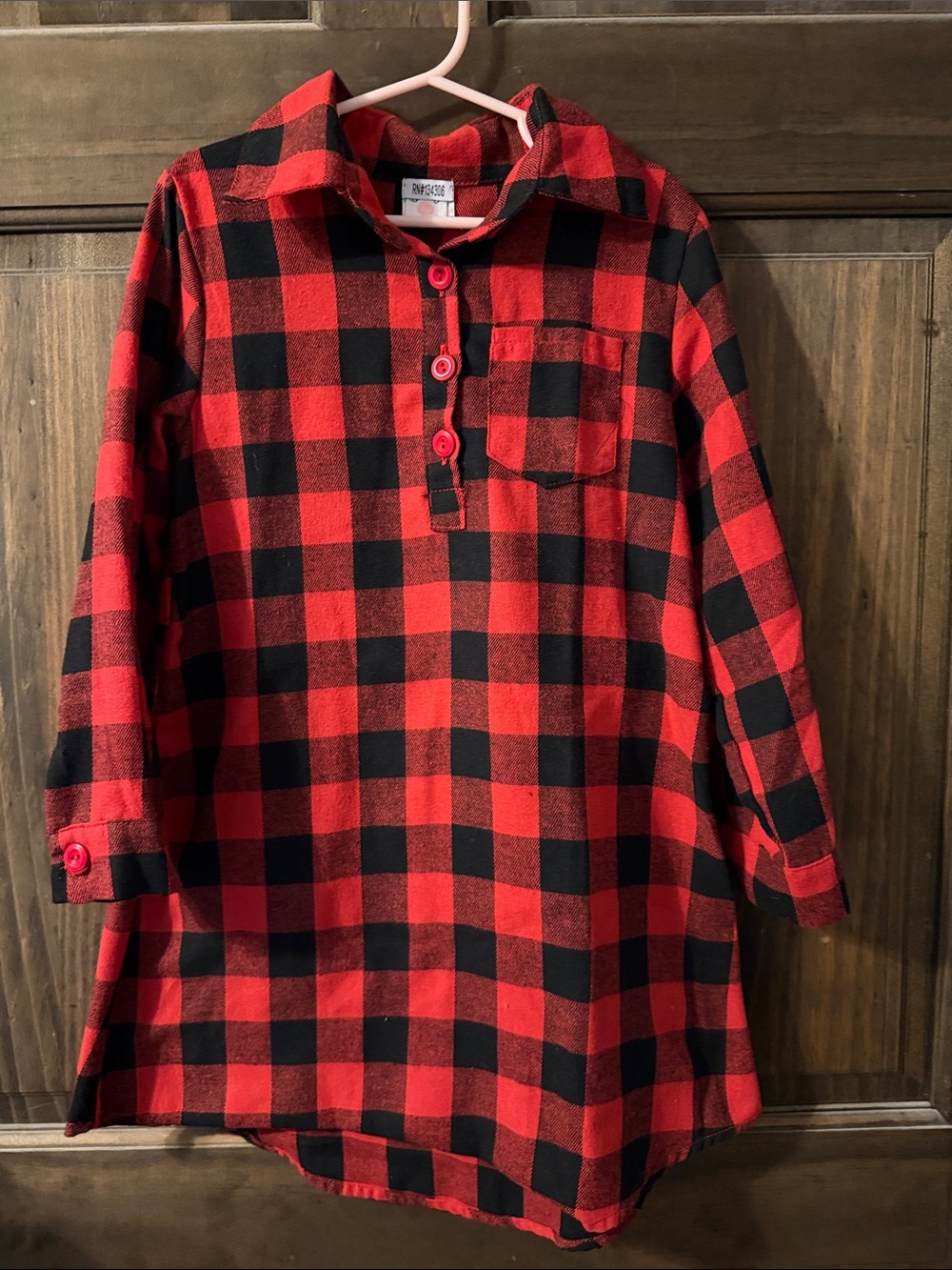 Girls Red and Black Buffalo Plaid Pullover Nightshirt - Cozy Button Front
